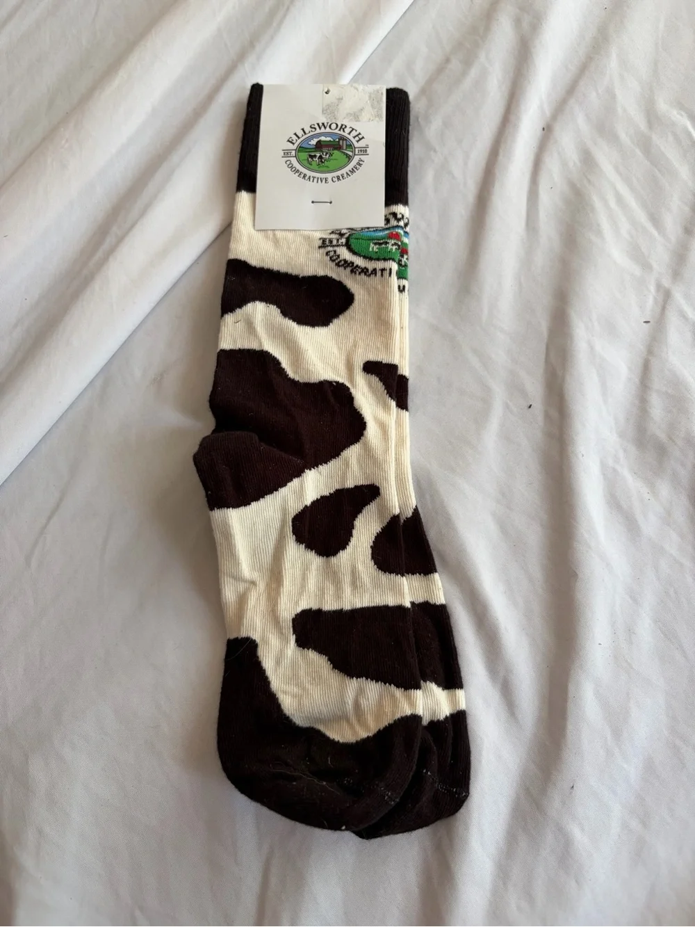 Ellsworth Creamery Cow Print Crew Socks NWT Novelty One Size